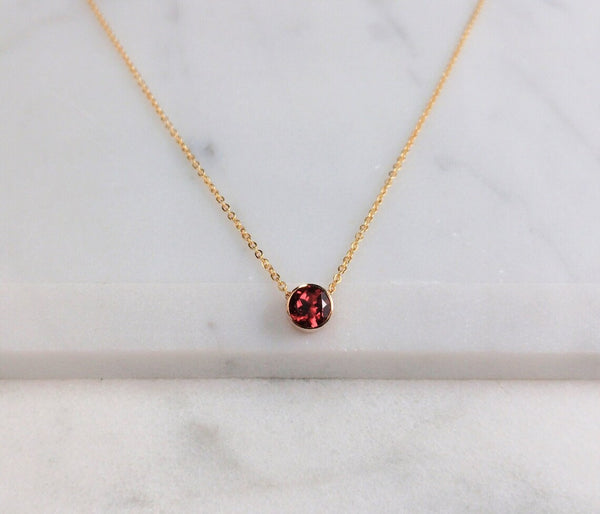 Tiny Genuine Garnet Necklace - 14k Gold-Filled or Sterling Silver
