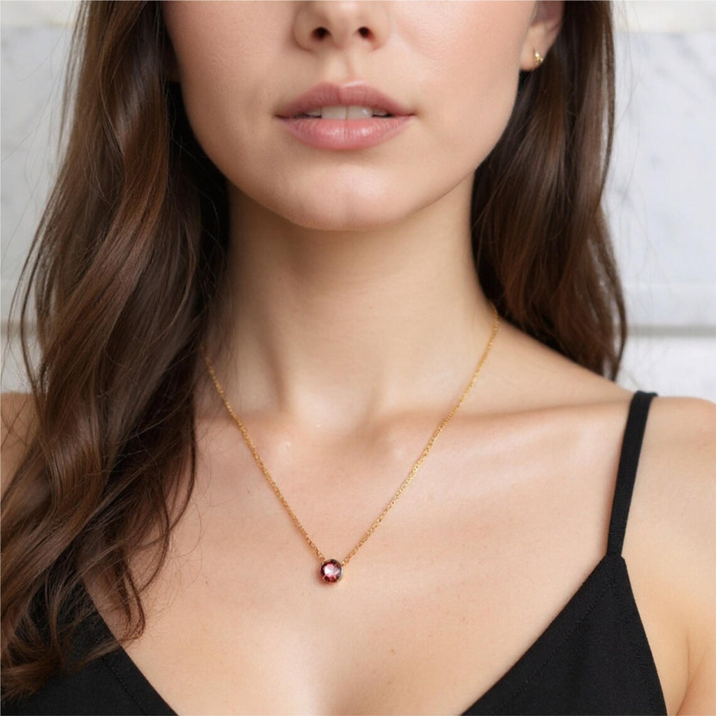 Tiny Genuine Garnet Necklace - 14k Gold-Filled or Sterling Silver