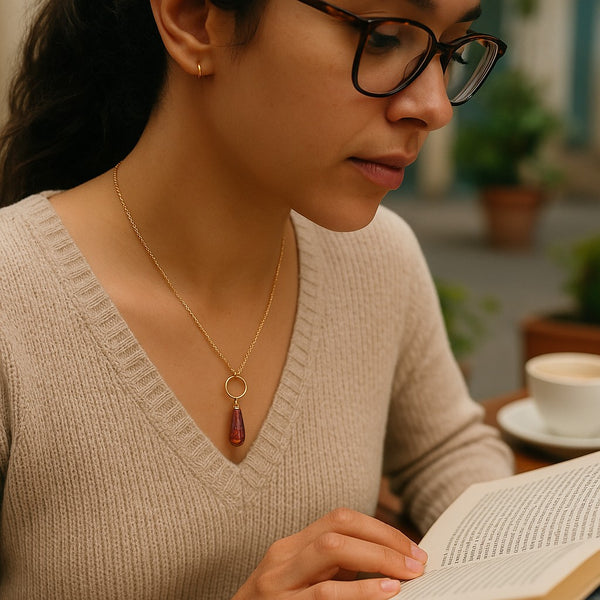 Delicate red opal hoop necklaces, minimalist everyday jewelry