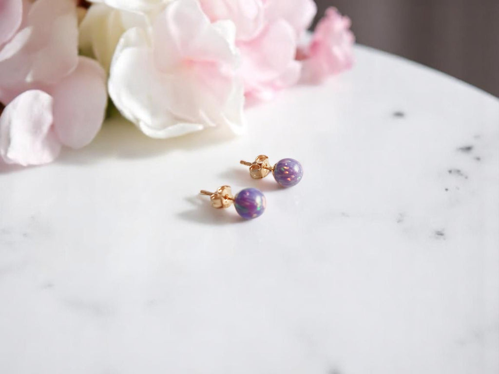 Dainty Purple Opal Studs – Gold Filled & Sterling Silver Birthstone Earrings