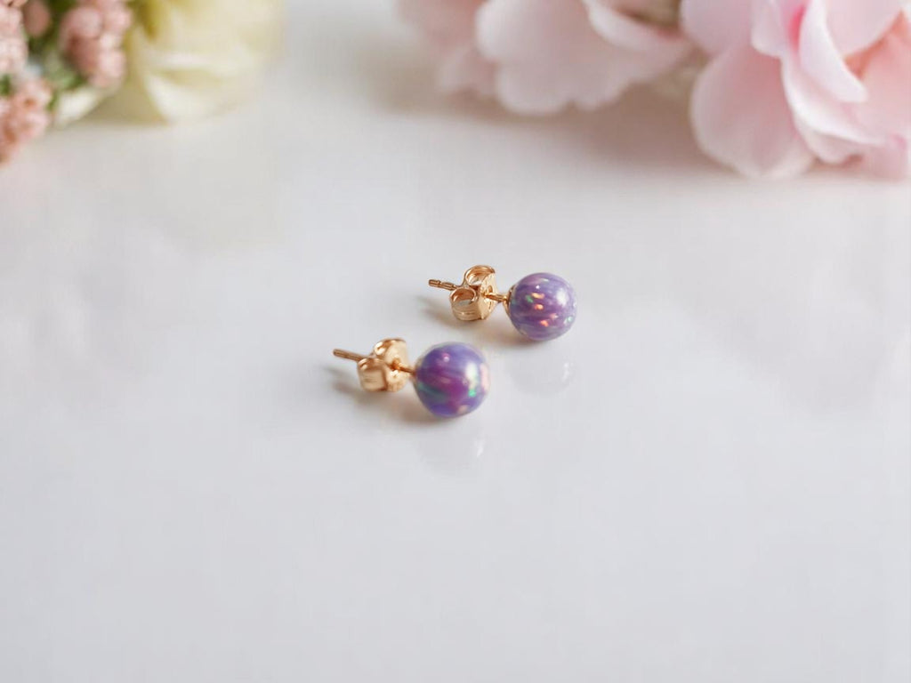 Dainty Purple Opal Studs – Gold Filled & Sterling Silver Birthstone Earrings