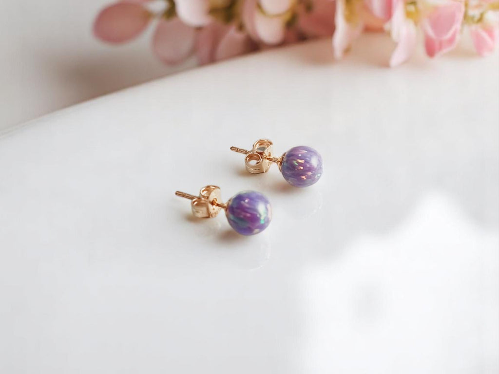 Dainty Purple Opal Studs – Gold Filled & Sterling Silver Birthstone Earrings