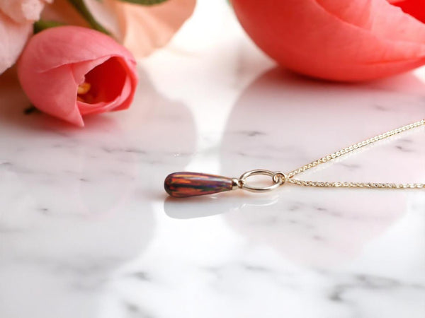 Delicate red opal hoop necklaces, minimalist everyday jewelry