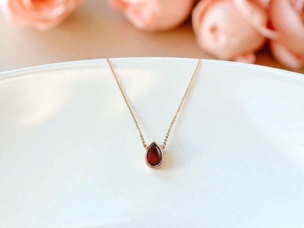 Garnet Pear Briolette Pendant Necklace