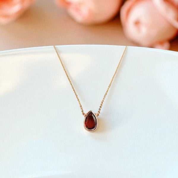 Garnet Pear Briolette Pendant Necklace