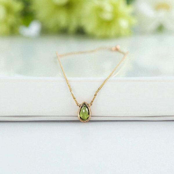 Peridot Pear Briolette Pendant Necklace