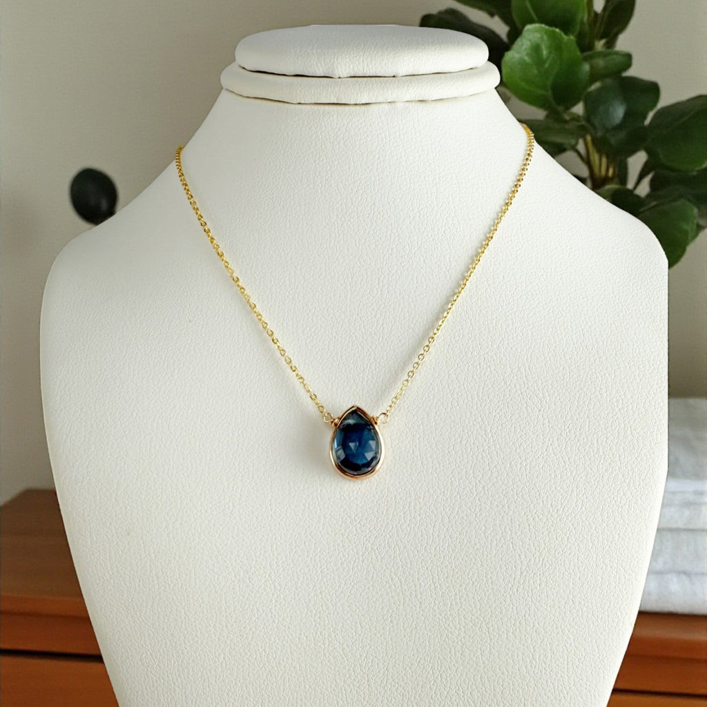 London Blue Quartz Pear Briolette Pendant Necklace