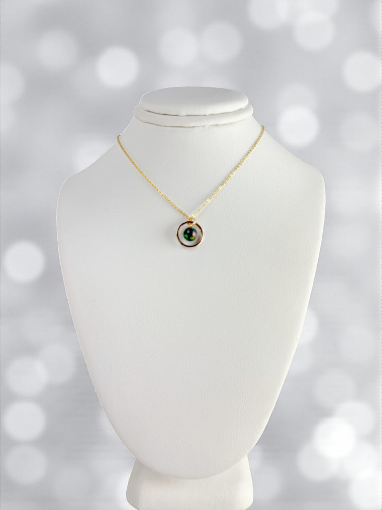 Minimalist Opal Hoop Necklace – Black Fire Opal Birthstone – Dainty Everyday Jewelry – Anniversary or Birthday Gift (Copy)