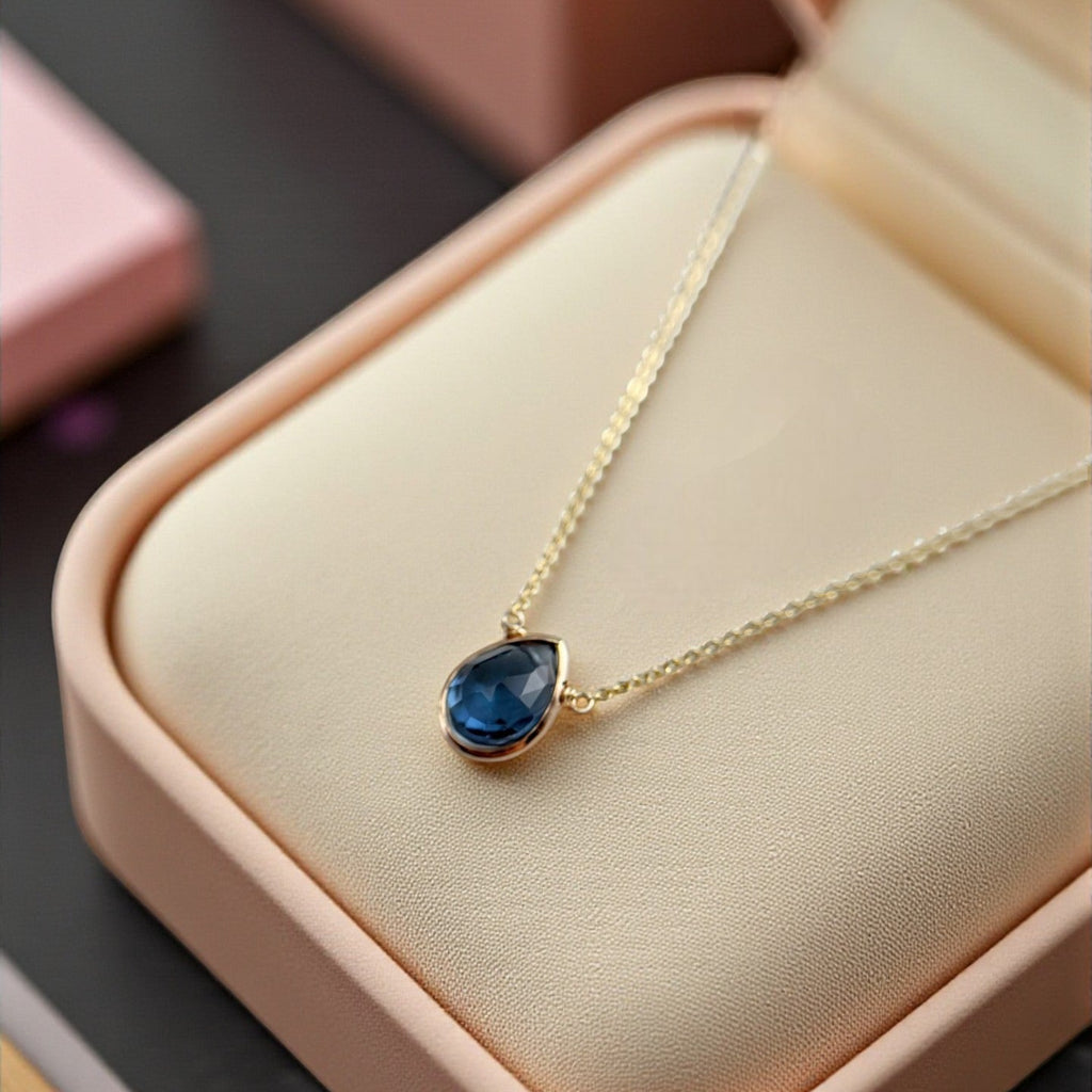London Blue Quartz Pear Briolette Pendant Necklace