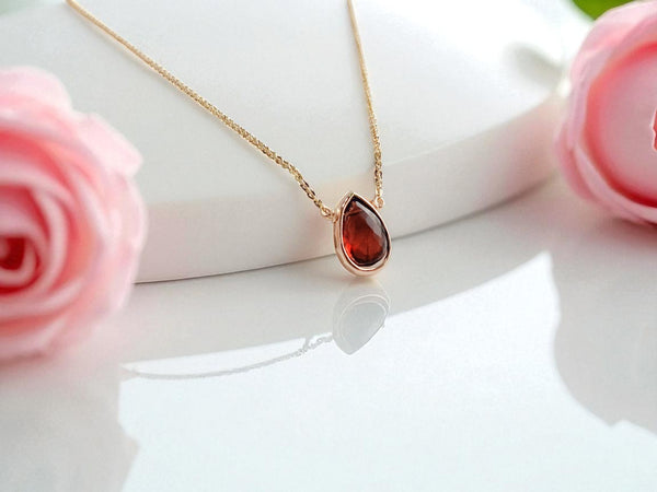 Garnet Pear Briolette Pendant Necklace