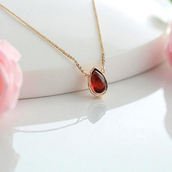 Garnet Pear Briolette Pendant Necklace