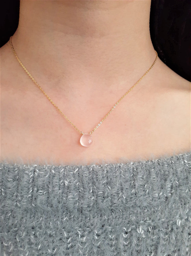 Rose Quartz Heart Briolette Necklace