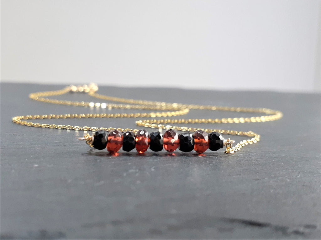 Black Spinel and Garnet Bar Necklace - Worn on The Vampire Diaries