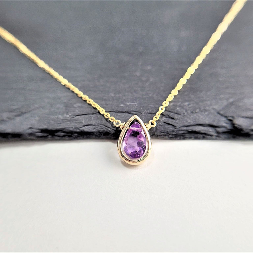 Purple Amethyst Pear Briolette Pendant Necklace