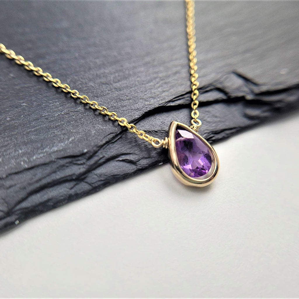 Purple Amethyst Pear Briolette Pendant Necklace
