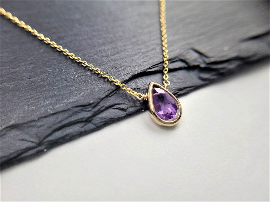 Purple Amethyst Pear Briolette Pendant Necklace