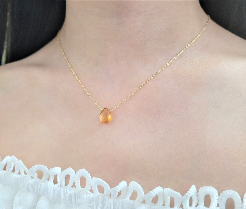 Golden Citrine Pear Briolette Necklace