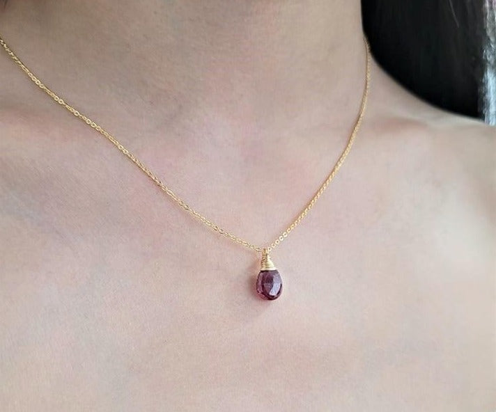 Ruby Pear Wrapped Briolette Necklace