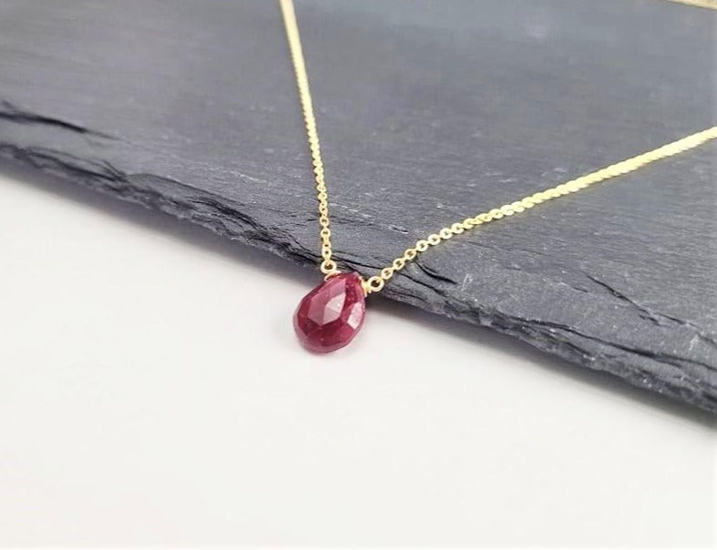 Ruby Pear Briolette Necklace