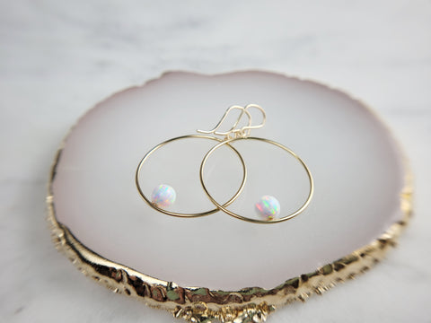 White Opal Hoop Earrings, 1" Hoop Earrings