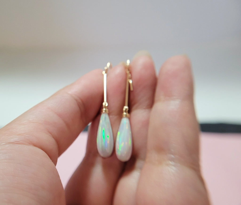 Long White Opal Dangle Earrings