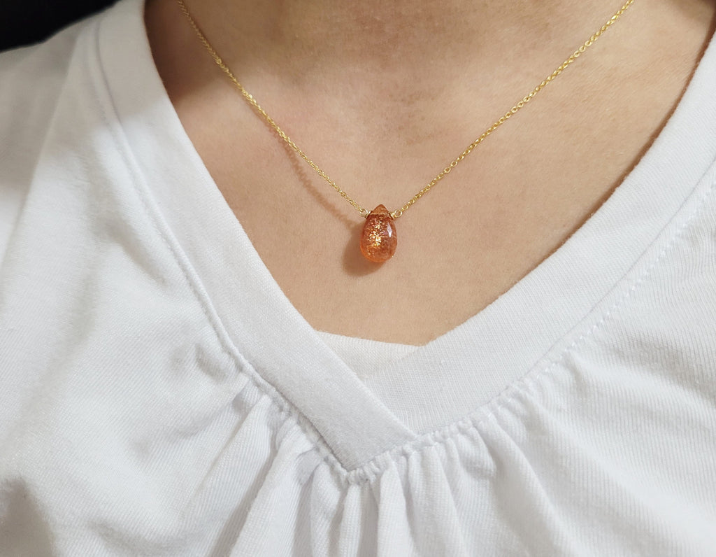 Sunstone Pear Briolette Necklace