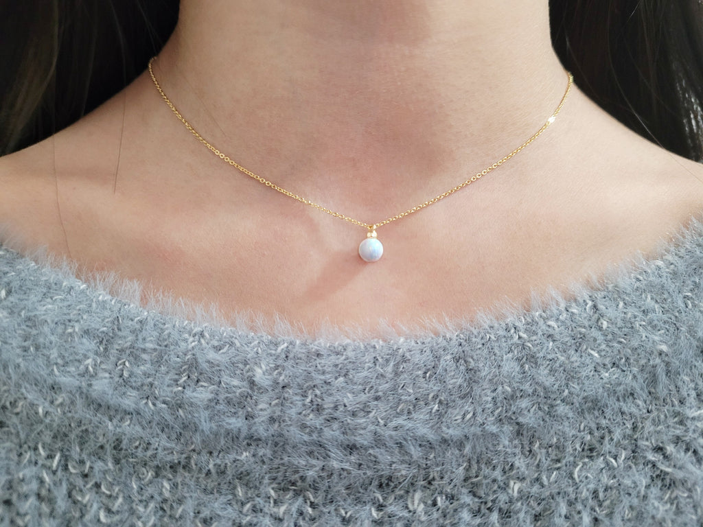 White Opal Pendant Necklace