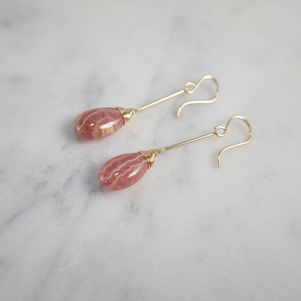 Rhodochrosite Long Dangle Earrings