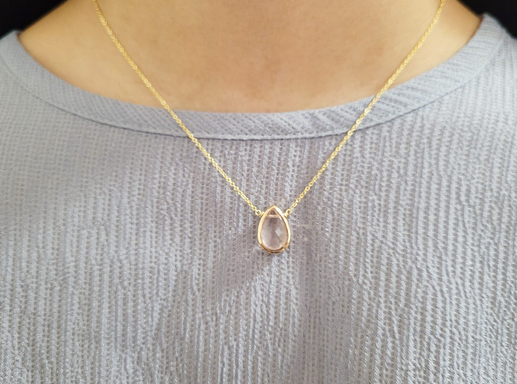Rose Quartz Pear Briolette Pendant Necklace