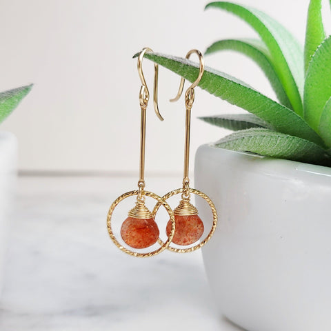 Sunstone Long Dangle Earrings