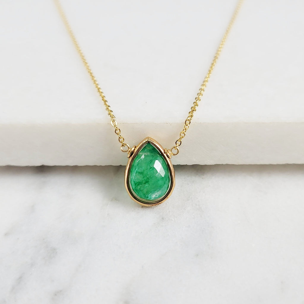 Emerald Briolette Pendant Necklace