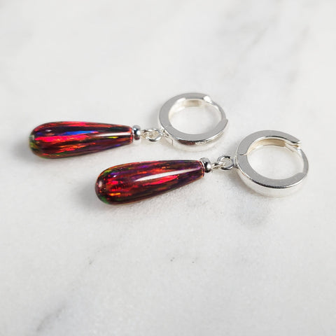 Red Fire Opal Hoop Huggie Earrings