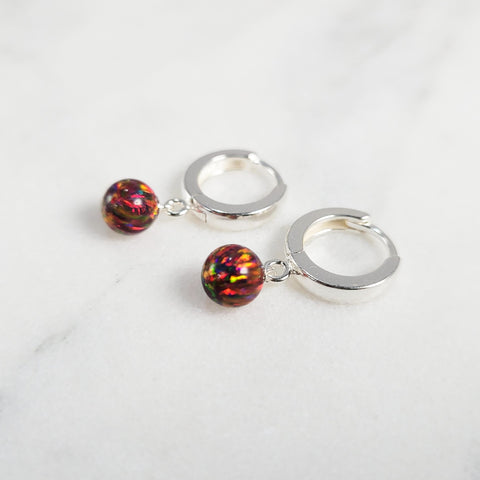 Dainty Red Fire Opal Hoop Huggie Earrings