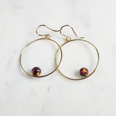 Red Fire Opal Hoop Earrings, 1" Hoop Earrings