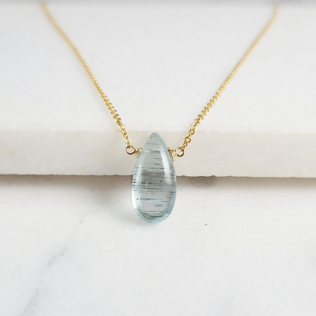 Moss Aquamarine Pear Necklace