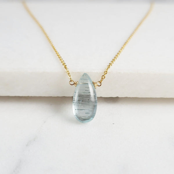 Moss Aquamarine Pear Necklace