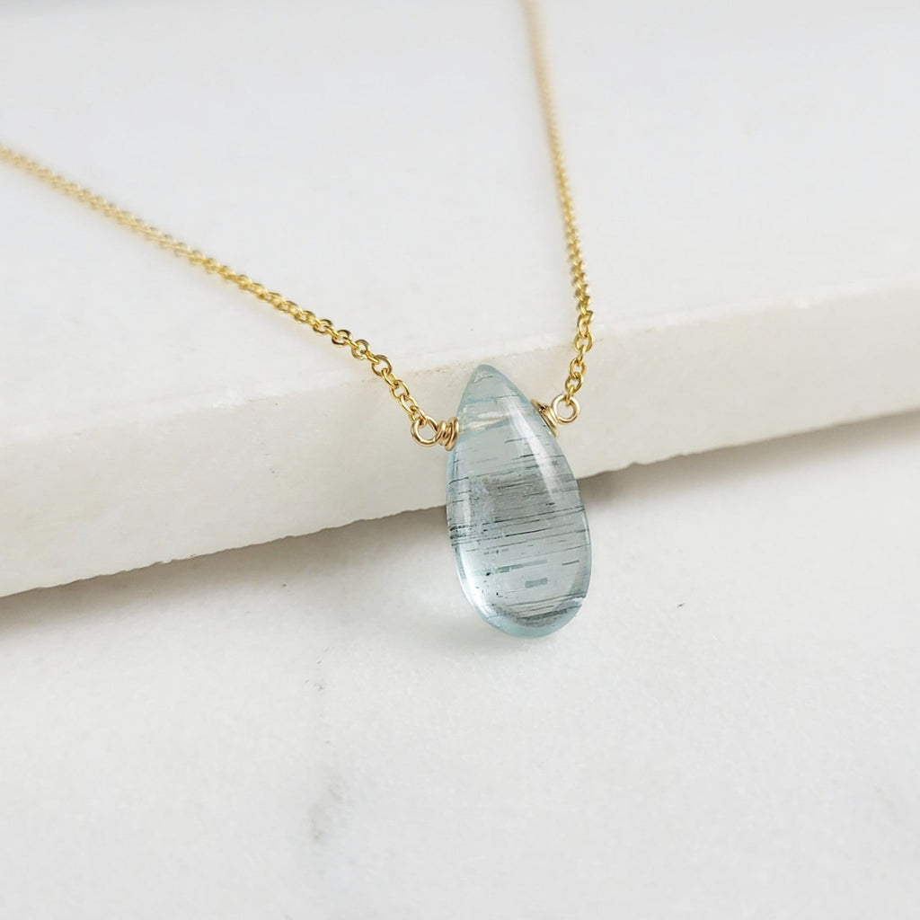 Moss Aquamarine Pear Necklace