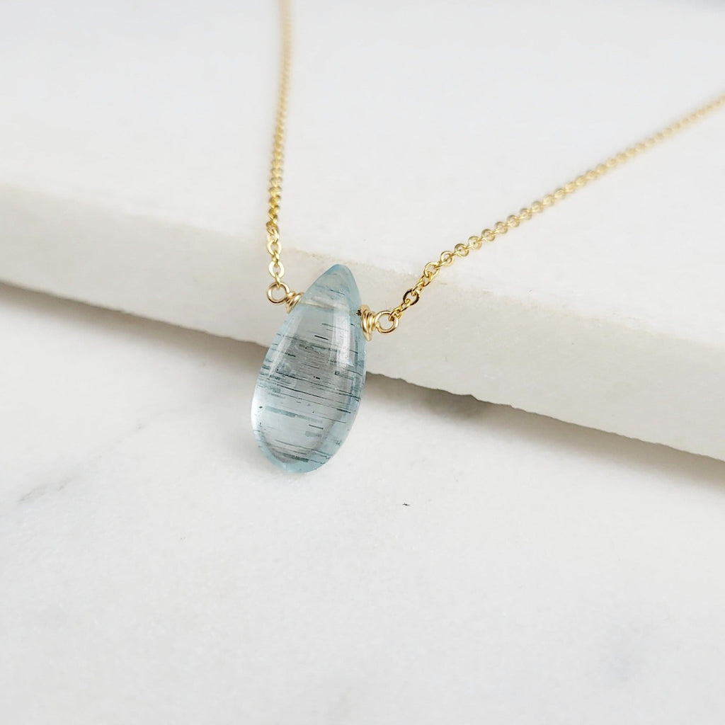Moss Aquamarine Pear Necklace