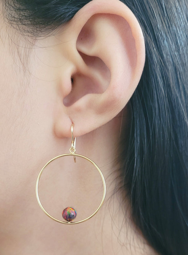 Red Fire Opal Hoop Earrings, 1" Hoop Earrings