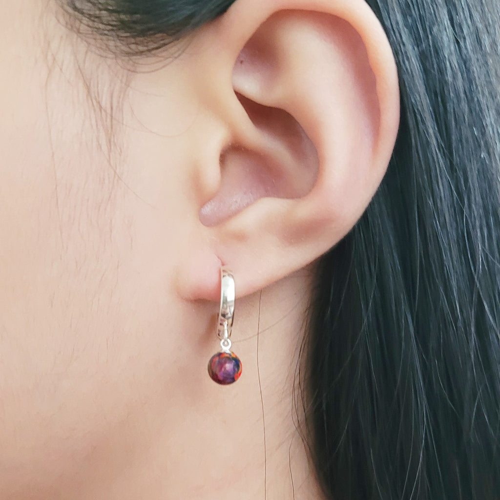 Dainty Red Fire Opal Hoop Huggie Earrings