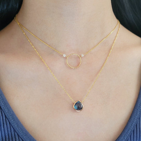 Beaded Rainbow Moonstone Hoop Necklace