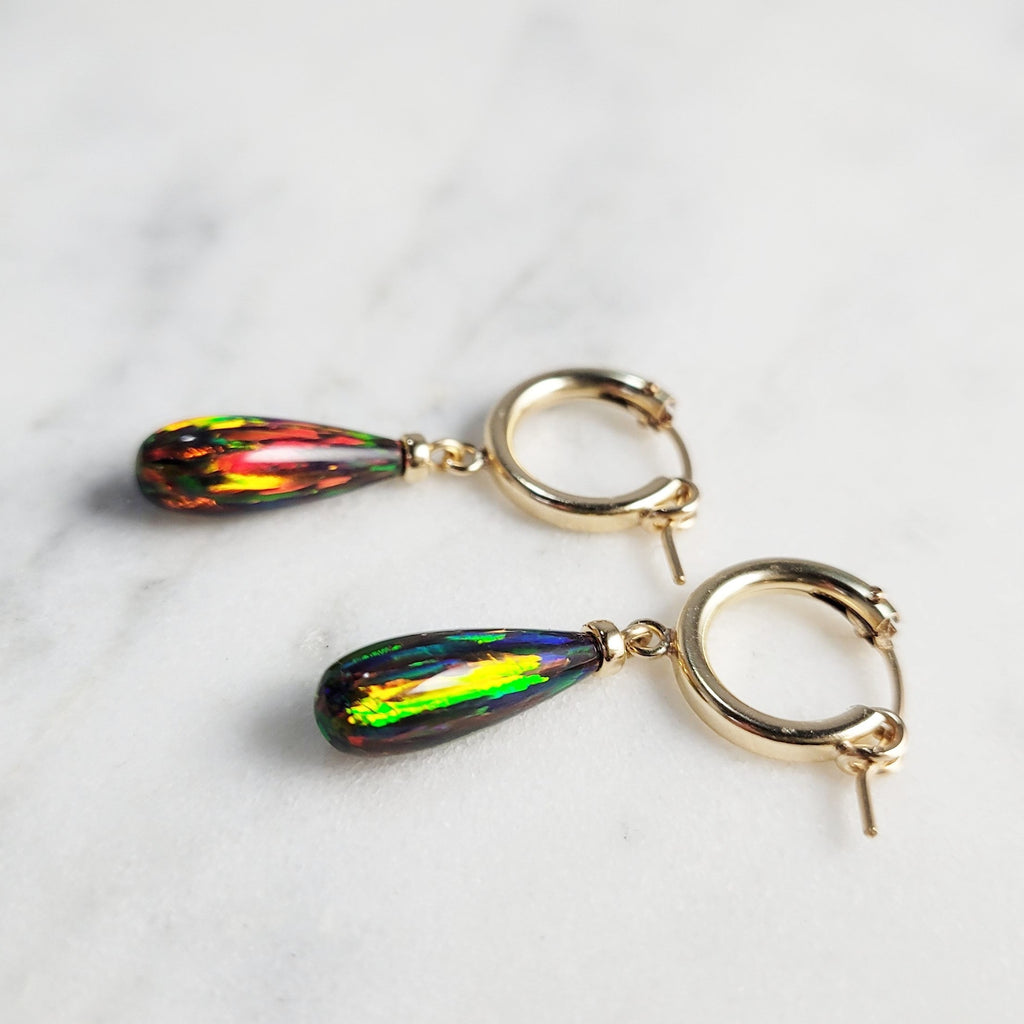 Black Opal Hoop Huggie Earrings