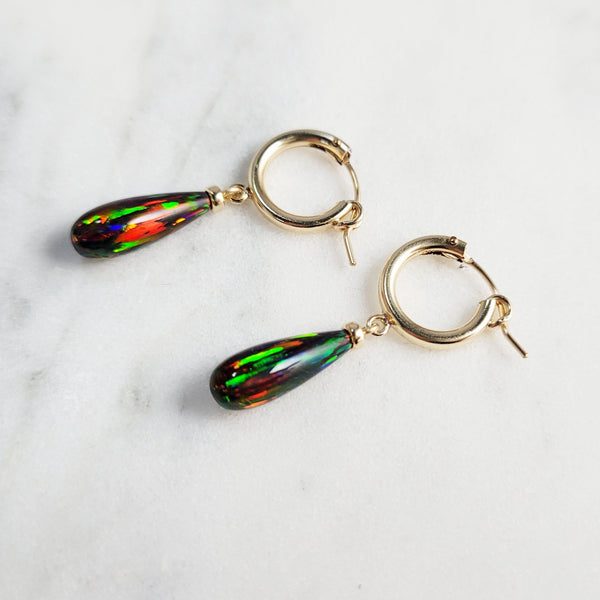 Black Opal Hoop Huggie Earrings