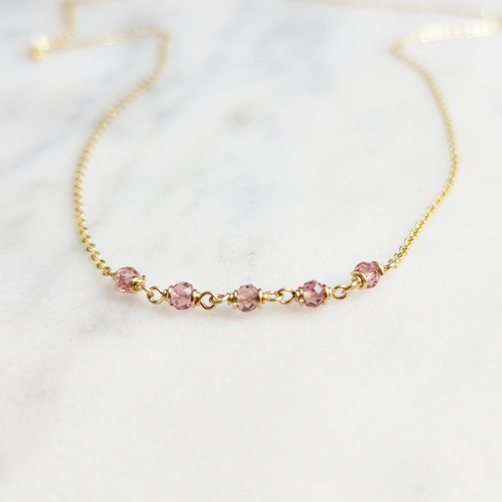 Beaded Pink Tourmaline Necklace