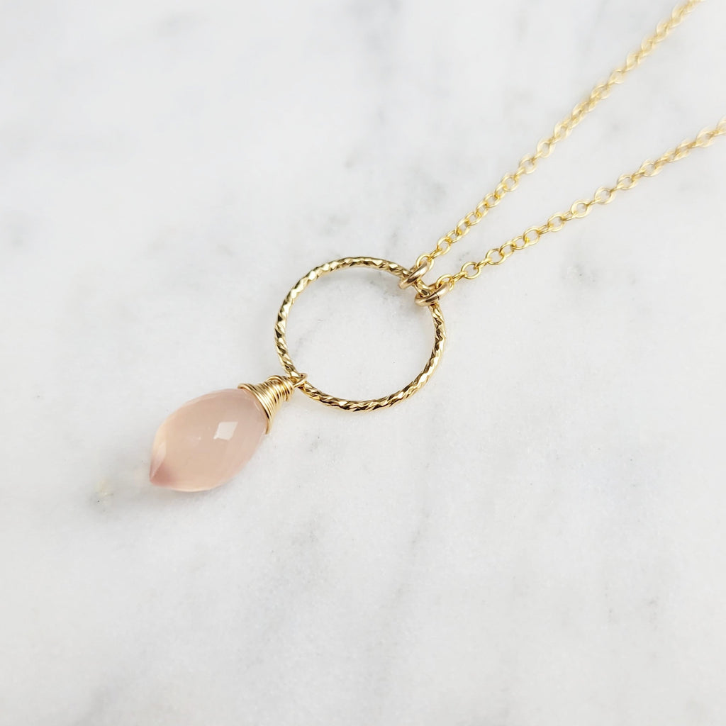 Pink Chalcedony Hoop Necklace -  Worn on Riverdale