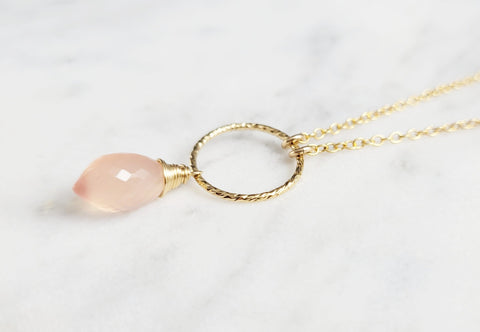 Pink Chalcedony Hoop Necklace -  Worn on Riverdale