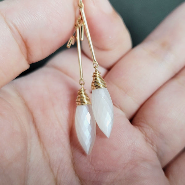 White Moonstone Long Dangle Earrings