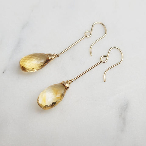 Long citrine dangle earrings – November birthstone gold jewelry