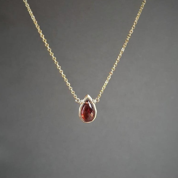 Garnet Pear Briolette Pendant Necklace