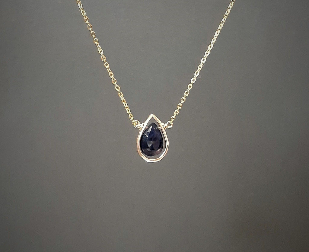 Blue Sapphire Pear Pendant Necklace